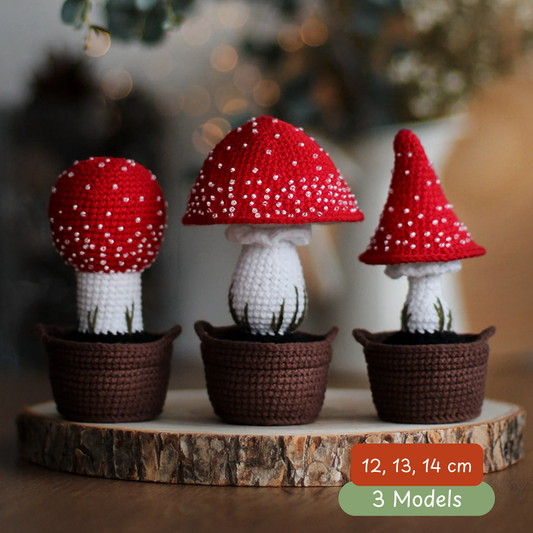 Crochet Fly Agarics in the Basket Pattern