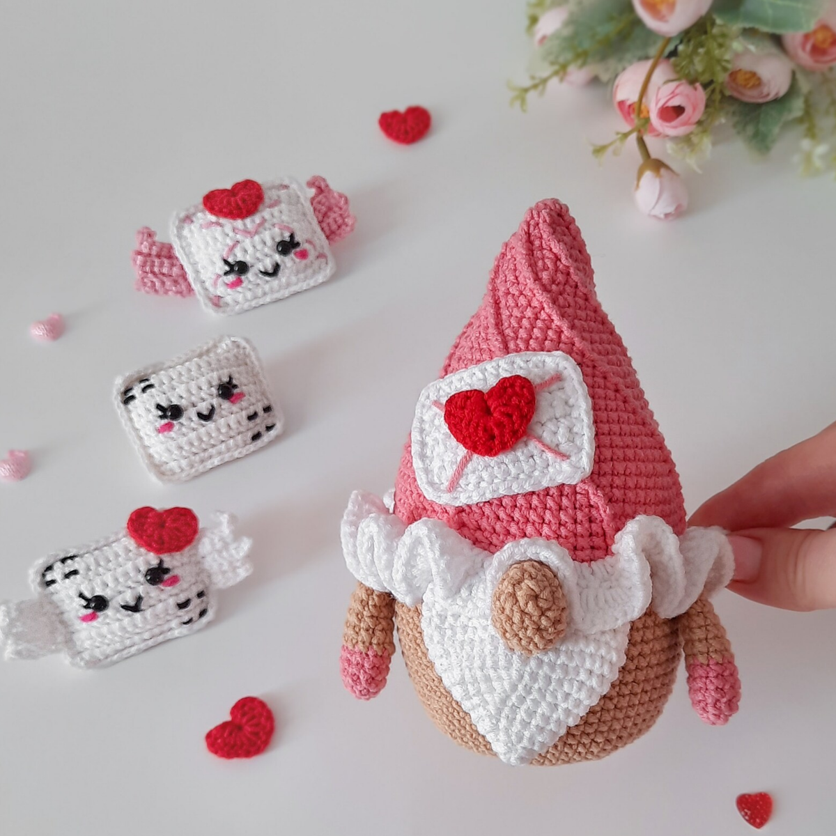 Crochet Gnome with Hearts Valentine's Day Pattern (Set of 7)