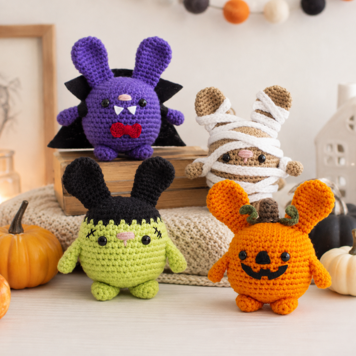 Crochet Halloween Bunny Amigurumi Pattern (4 Costumes)