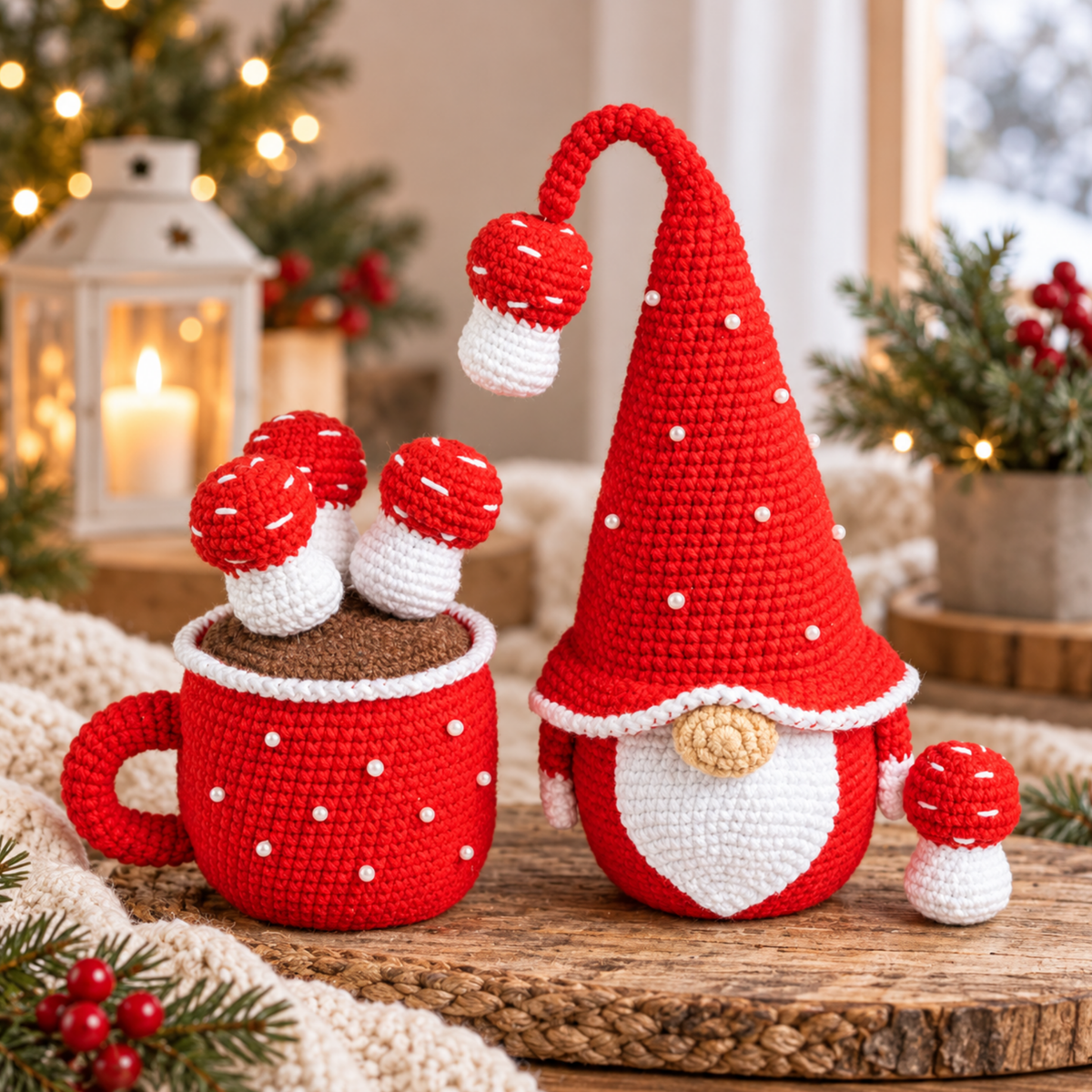 Crochet Mushroom Gnome with Cup Pattern