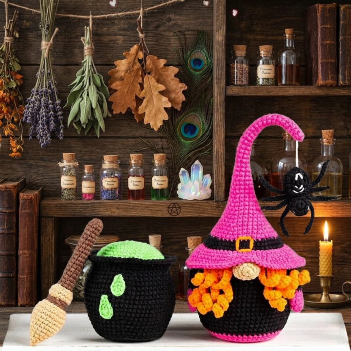Crochet Witch Gnome Amigurumi Pattern (with Cauldron and Broom)