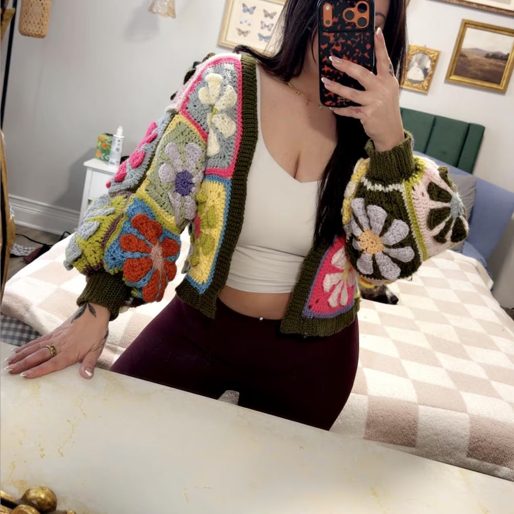 Mystery Retro Daisy Granny Square Cardigan Crochet Pattern