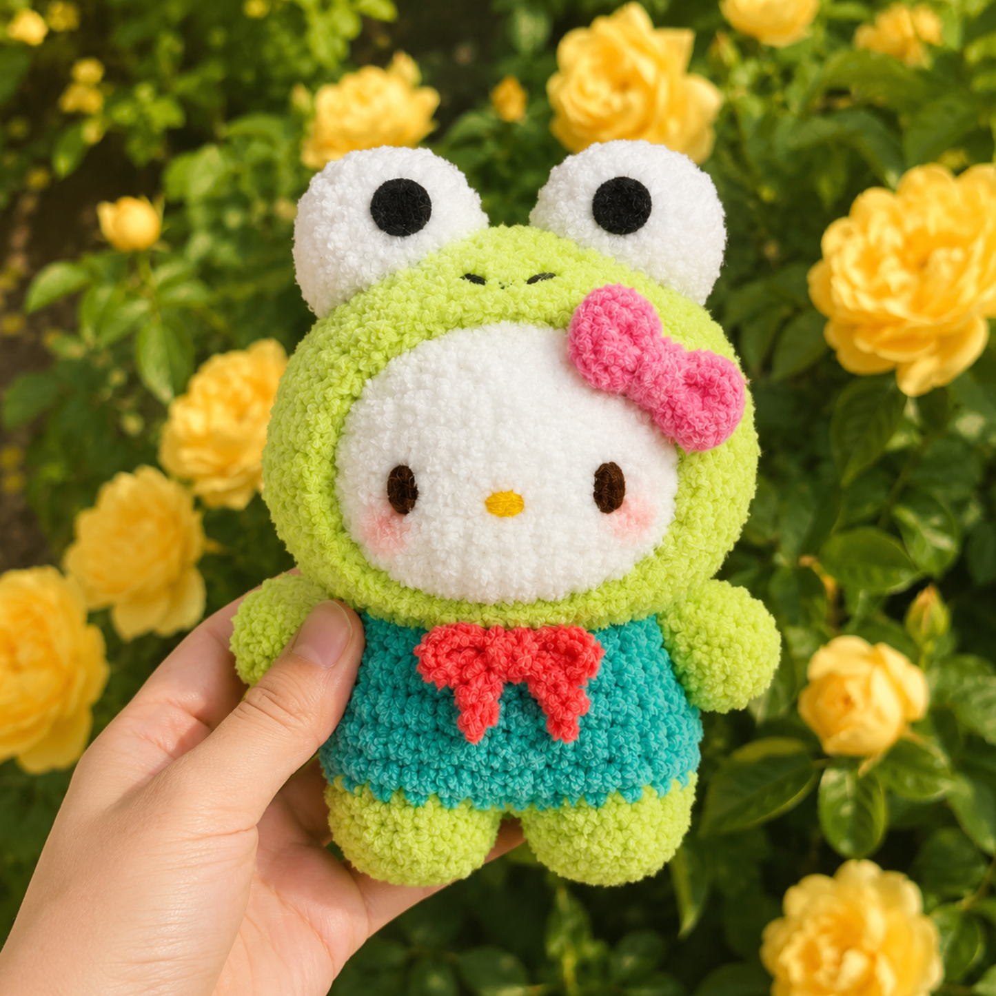 Crochet Kitty In Froggie Costume Pattern (Includes Cat Ears)