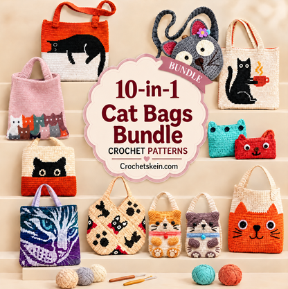 10-in-1 Crochet Cat Bags Bundle
