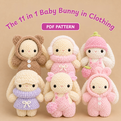 Crochet Baby Bunny in Clothing Pattern Bundle (11 in 1)