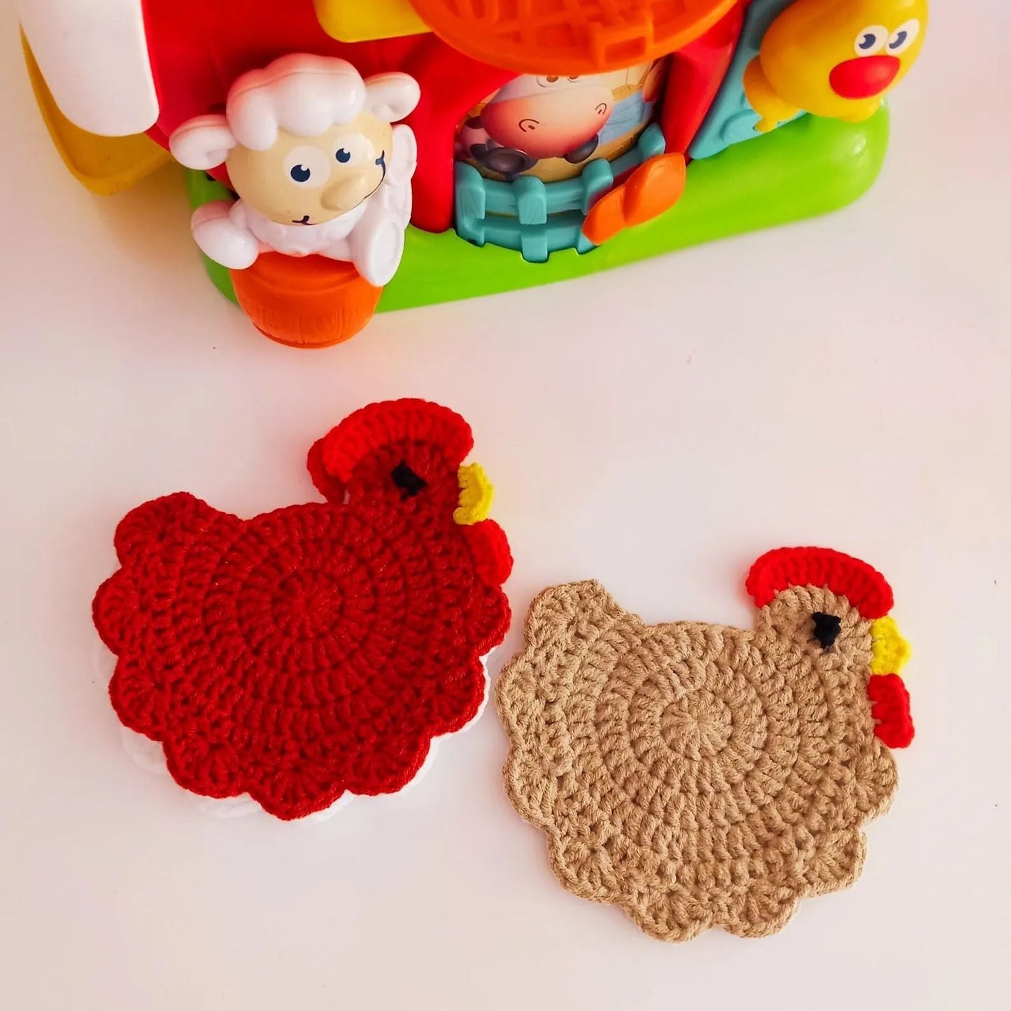 Santa Claus & Chicken Crochet Coaster Patterns(2-in-1)