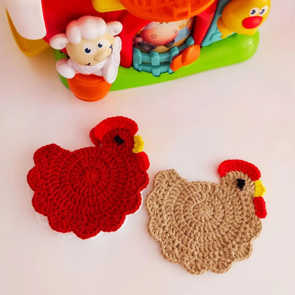 Santa Claus & Chicken Crochet Coaster Patterns(2-in-1)