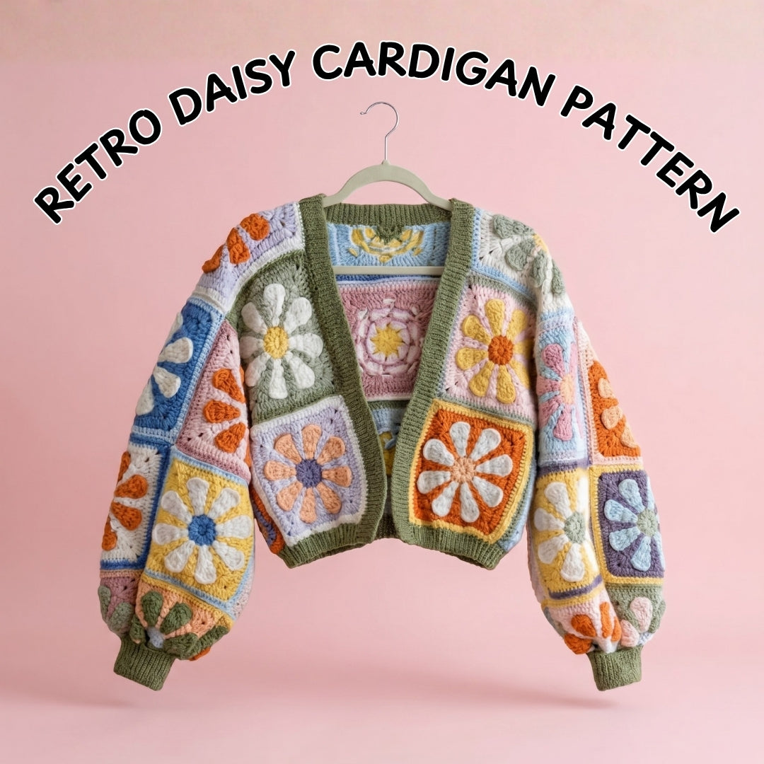 Mystery Retro Daisy Granny Square Cardigan Crochet Pattern