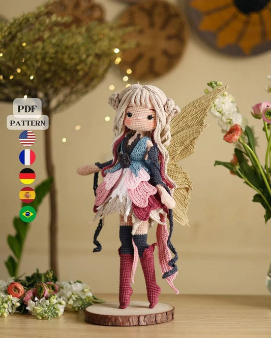 Flower Fairy Crochet Doll Pattern | 5 Languages (en, fr, de, es, pt)