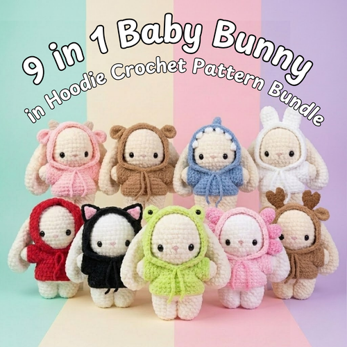 9-in-1 Baby Bunny in Hoodie Crochet Pattern Bundle