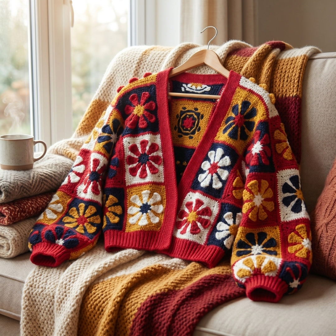 Mystery Retro Daisy Granny Square Cardigan Crochet Pattern