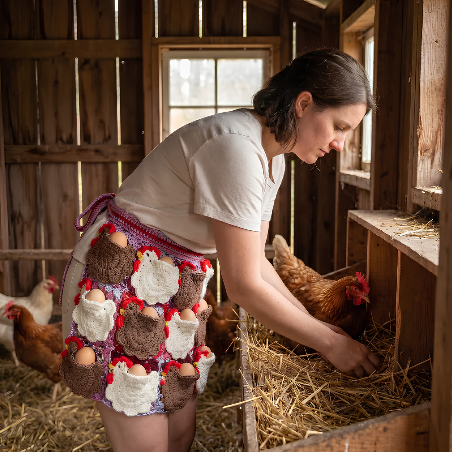 Crochet Nesting Hens Egg Gathering Apron Pattern (2 Sizes)