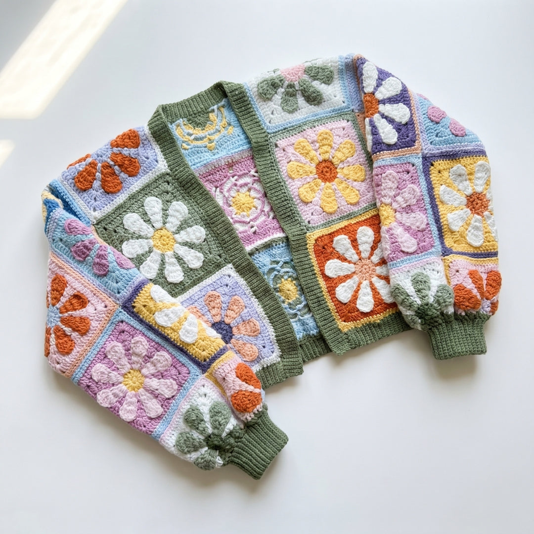 Mystery Retro Daisy Granny Square Cardigan Crochet Pattern