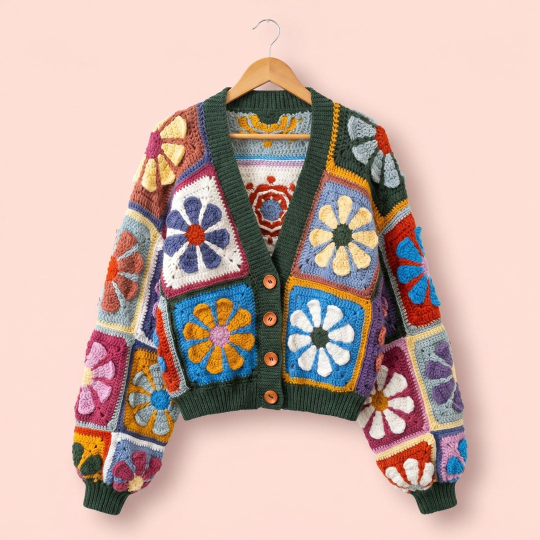 Mystery Retro Daisy Granny Square Cardigan Crochet Pattern