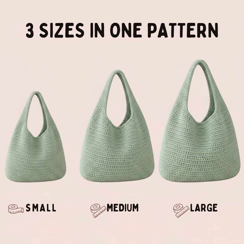 Crochet Slouchy Hobo Bag | Includes 3 Sizes Small, Medium & Large
