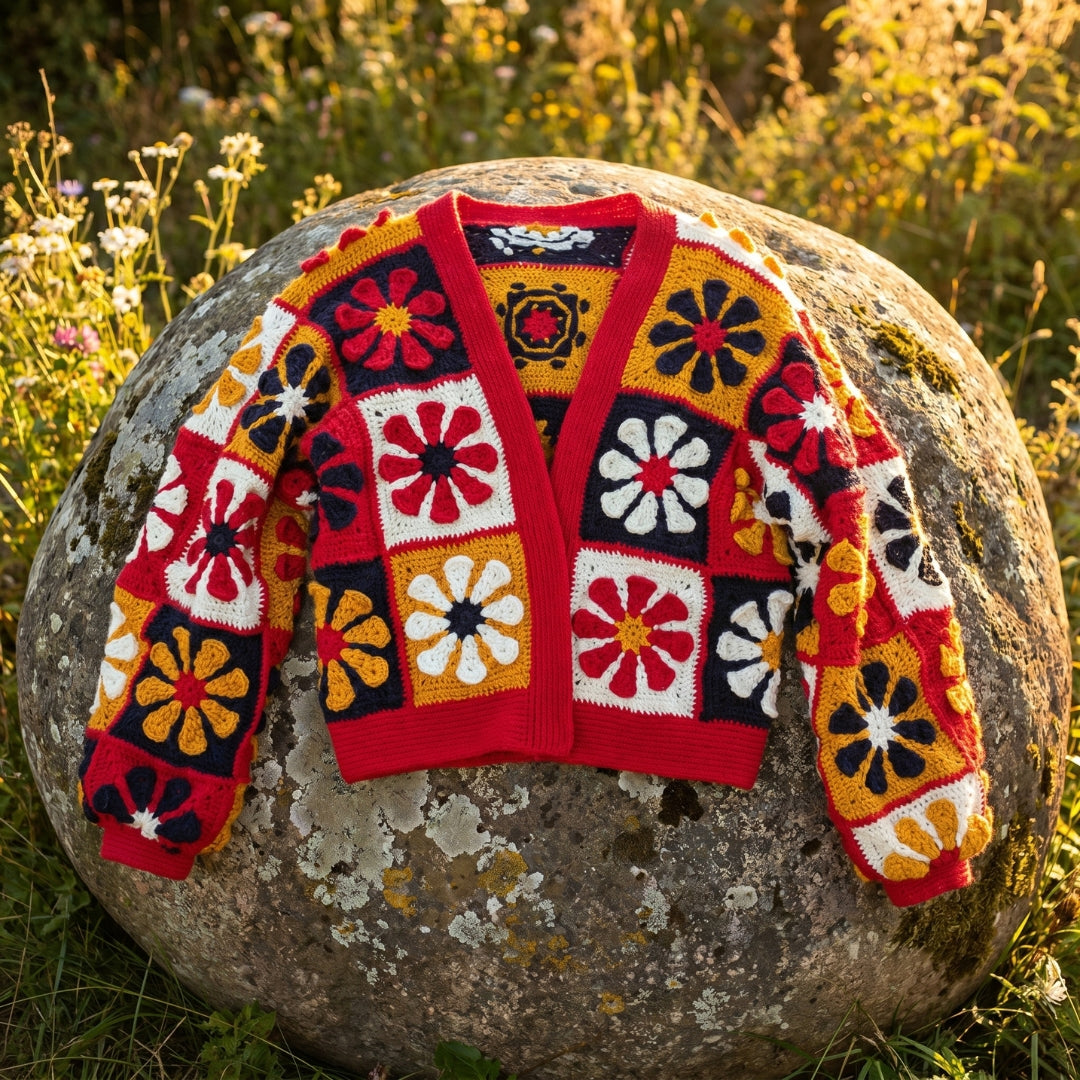 Mystery Retro Daisy Granny Square Cardigan Crochet Pattern