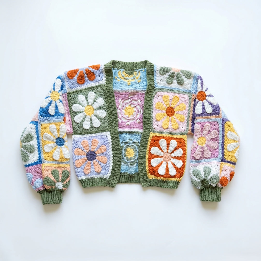 Mystery Retro Daisy Granny Square Cardigan Crochet Pattern