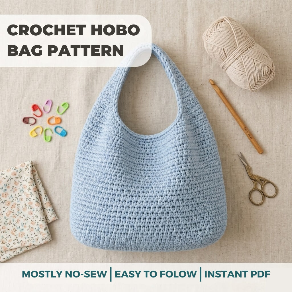 Crochet Slouchy Hobo Bag | Includes 3 Sizes Small, Medium & Large