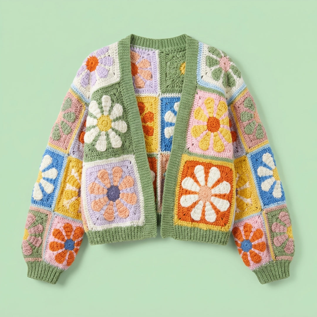 Mystery Retro Daisy Granny Square Cardigan Crochet Pattern