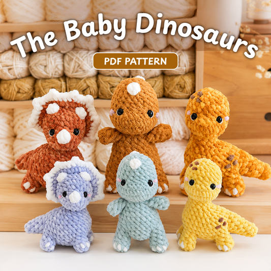 Crochet Baby Dinosaurs Pattern (3 Designs: T-Rex, Brontosaurus, and Triceratops)