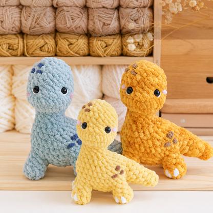 Crochet Baby Dinosaurs Pattern (3 Designs: T-Rex, Brontosaurus, and Triceratops)