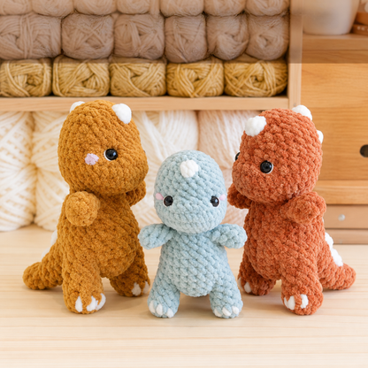 Crochet Baby Dinosaurs Pattern (3 Designs: T-Rex, Brontosaurus, and Triceratops)