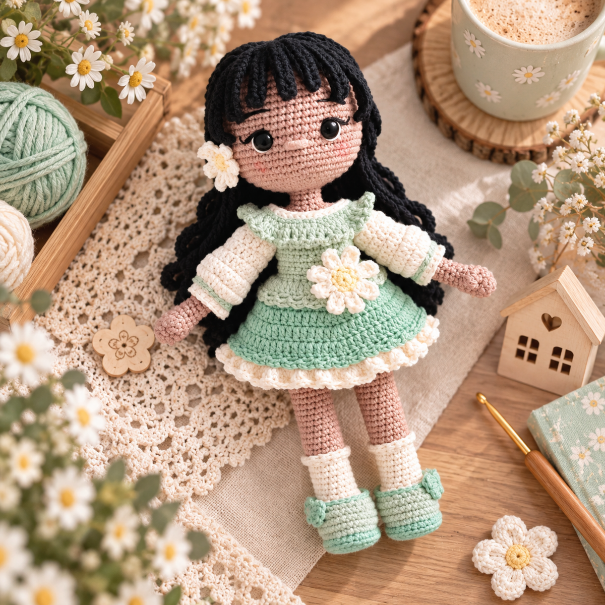 Crochet Camille Chamomile Flower Doll Pattern