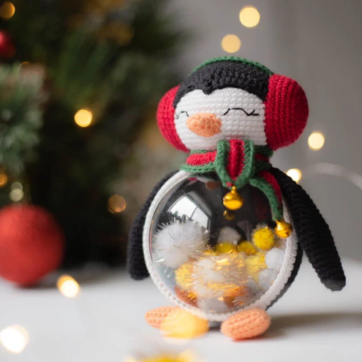 Crochet Christmas Penguin Amigurumi Pattern (Globe Display)
