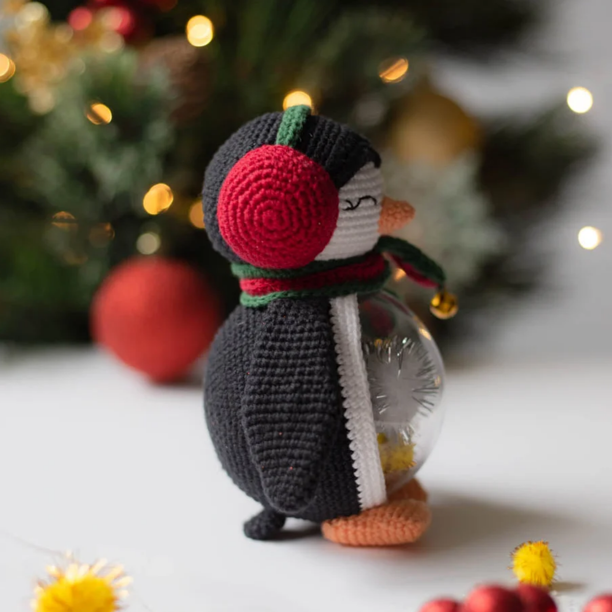 Crochet Christmas Penguin Amigurumi Pattern (Globe Display)