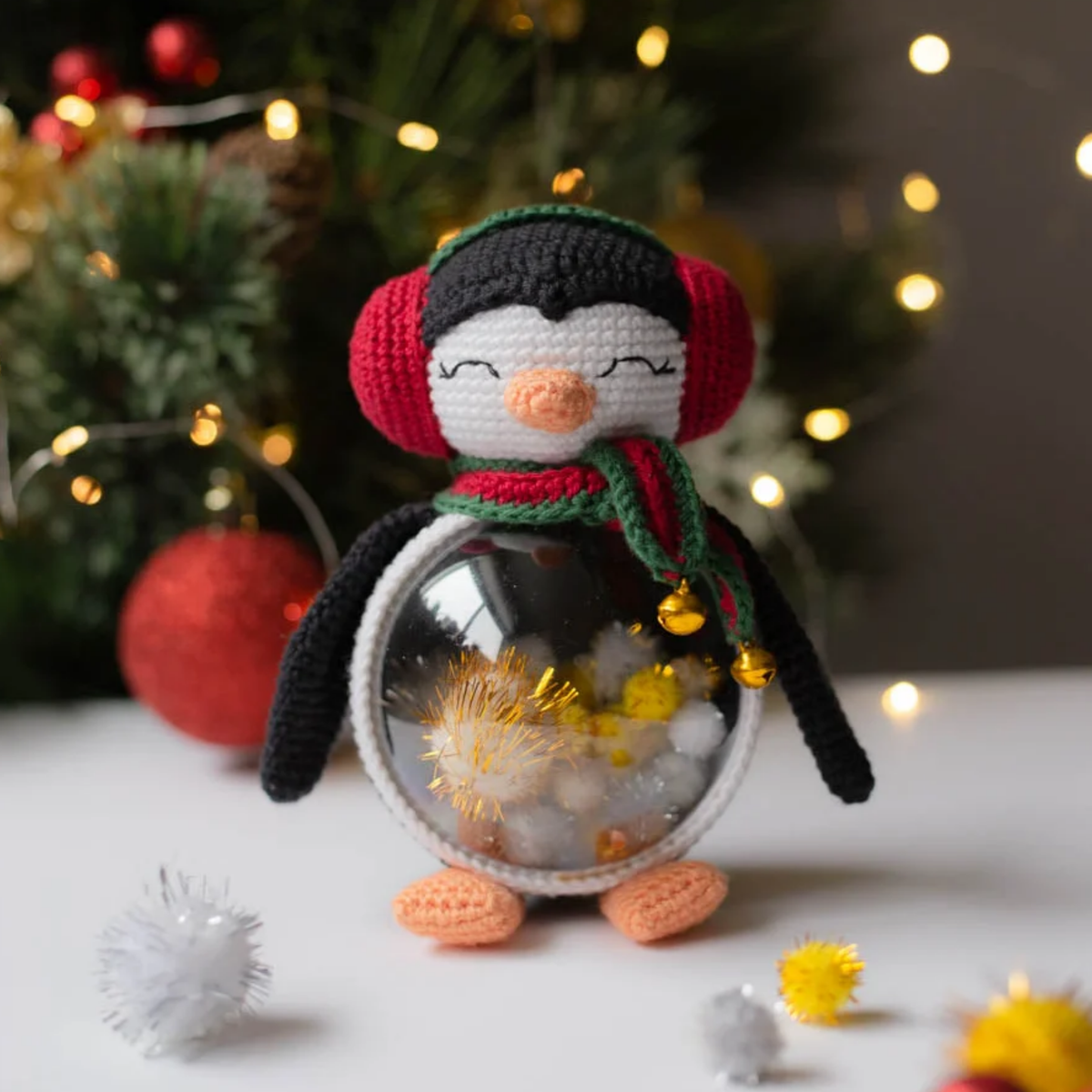 Crochet Christmas Penguin Amigurumi Pattern (Globe Display)