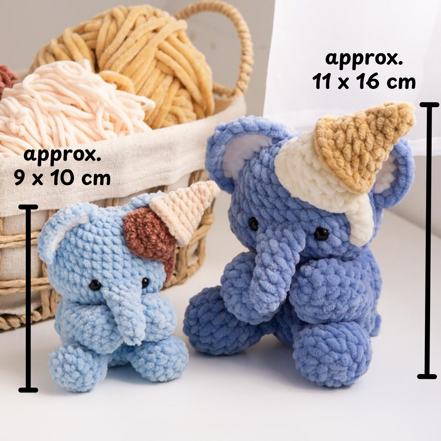 Crochet Emett the Elephant and Ice Cream Amigurumi Pattern (2 Sizes)