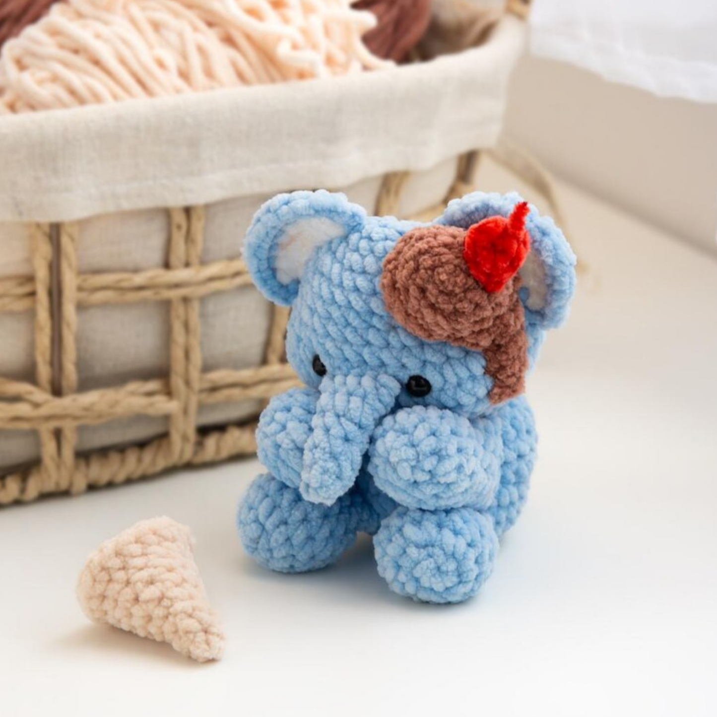 Crochet Emett the Elephant and Ice Cream Amigurumi Pattern (2 Sizes)