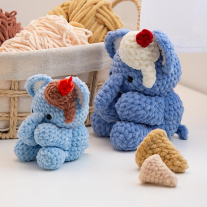 Crochet Emett the Elephant and Ice Cream Amigurumi Pattern (2 Sizes)