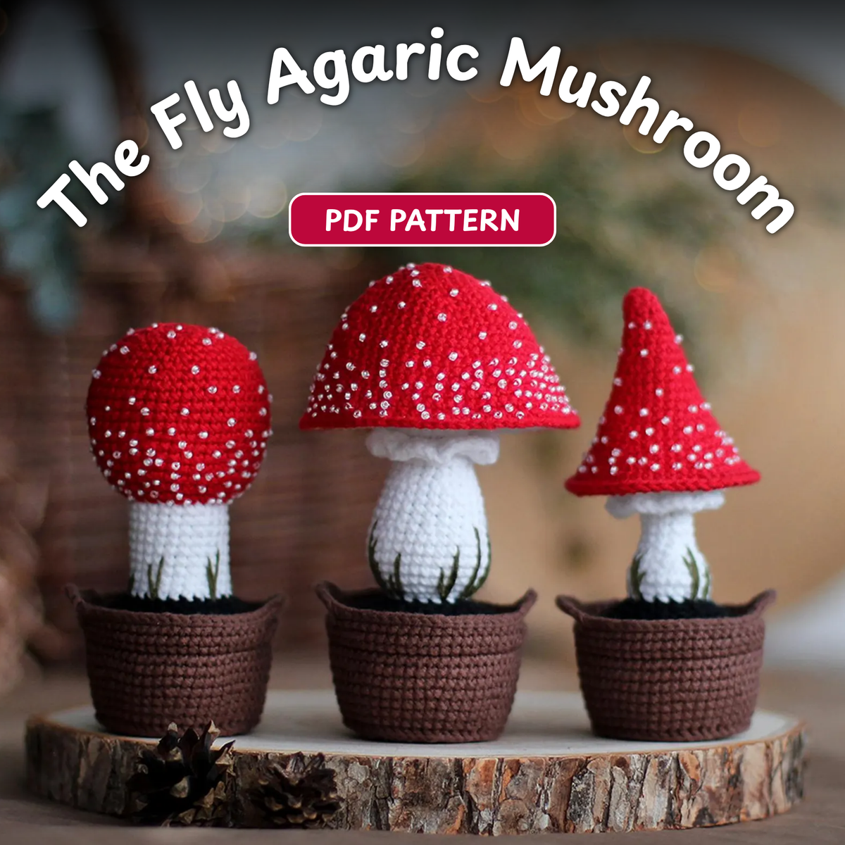 Crochet Fly Agarics in the Basket Pattern