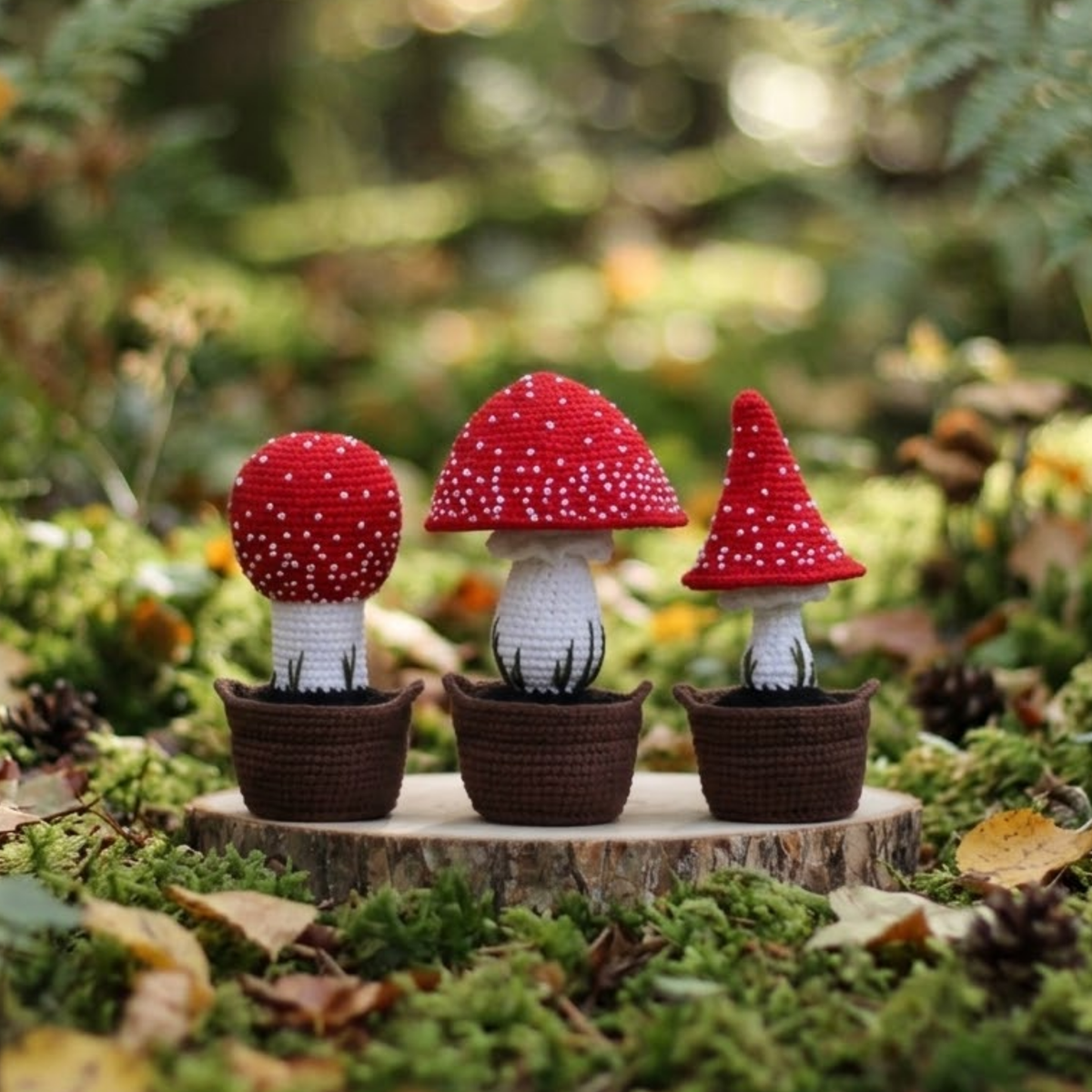 Crochet Fly Agarics in the Basket Pattern