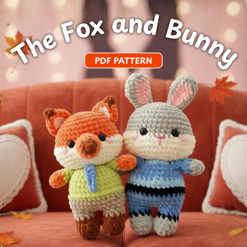 Crochet Fox and Bunny Officer Plush Set