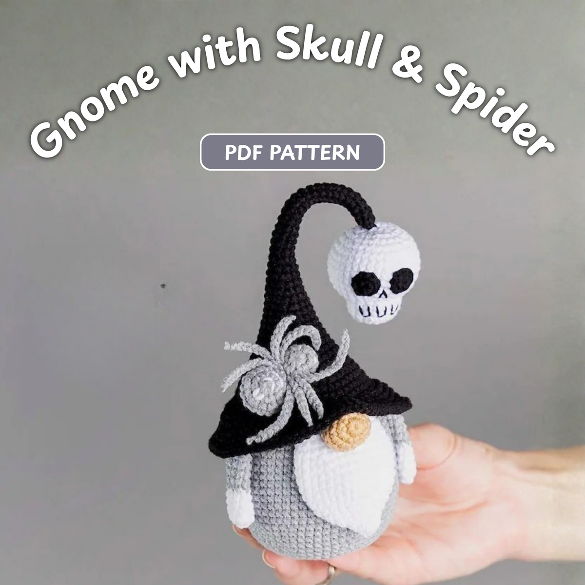 Crochet Halloween Gnome and Spider Amigurumi Pattern (with Skull)