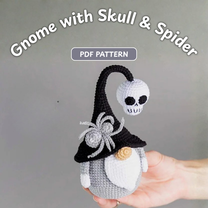 Crochet Halloween Gnome and Spider Amigurumi Pattern (with Skull)