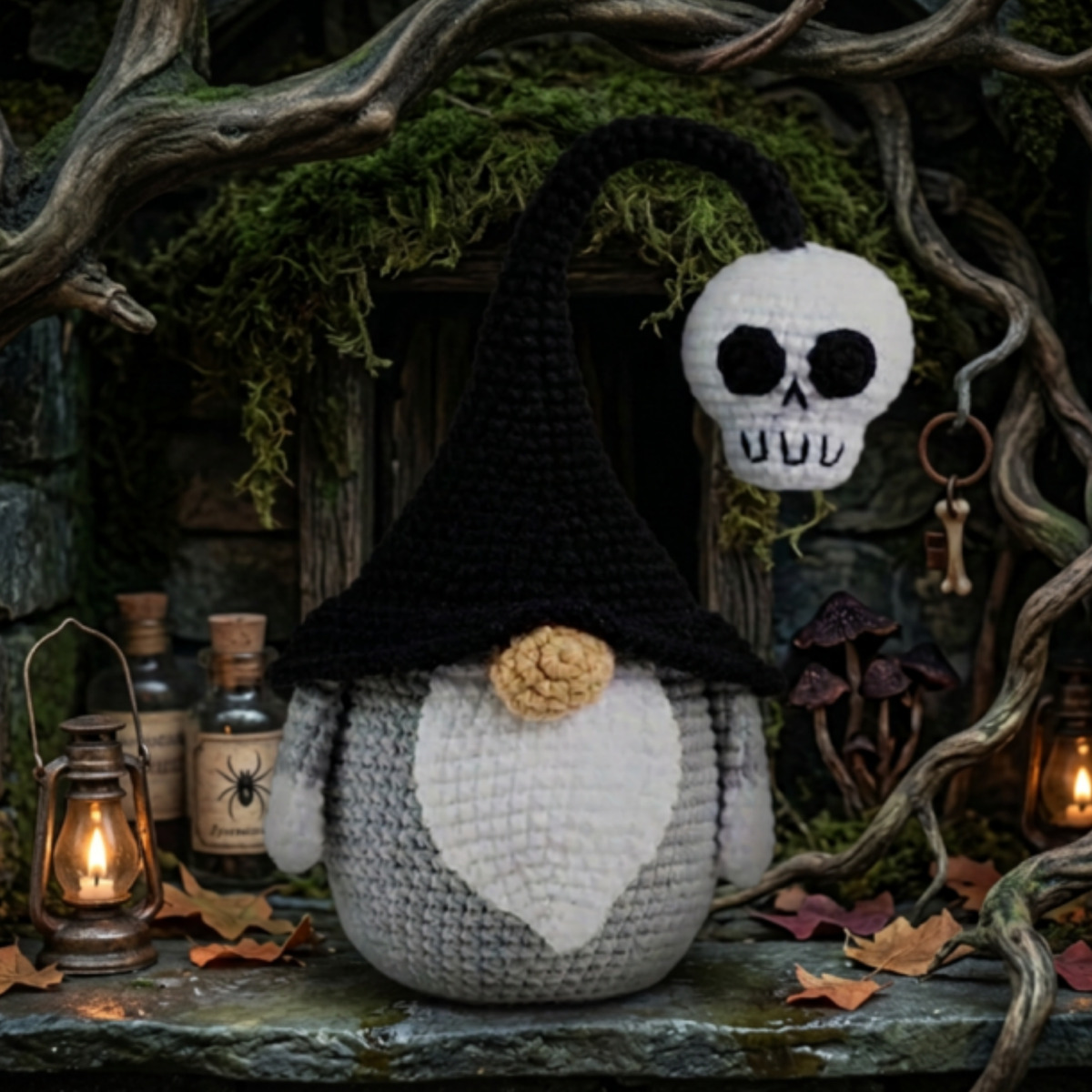 Crochet Halloween Gnome and Spider Amigurumi Pattern (with Skull)