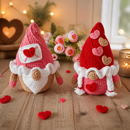 Crochet Gnome with Hearts Valentine's Day Pattern (Set of 7)