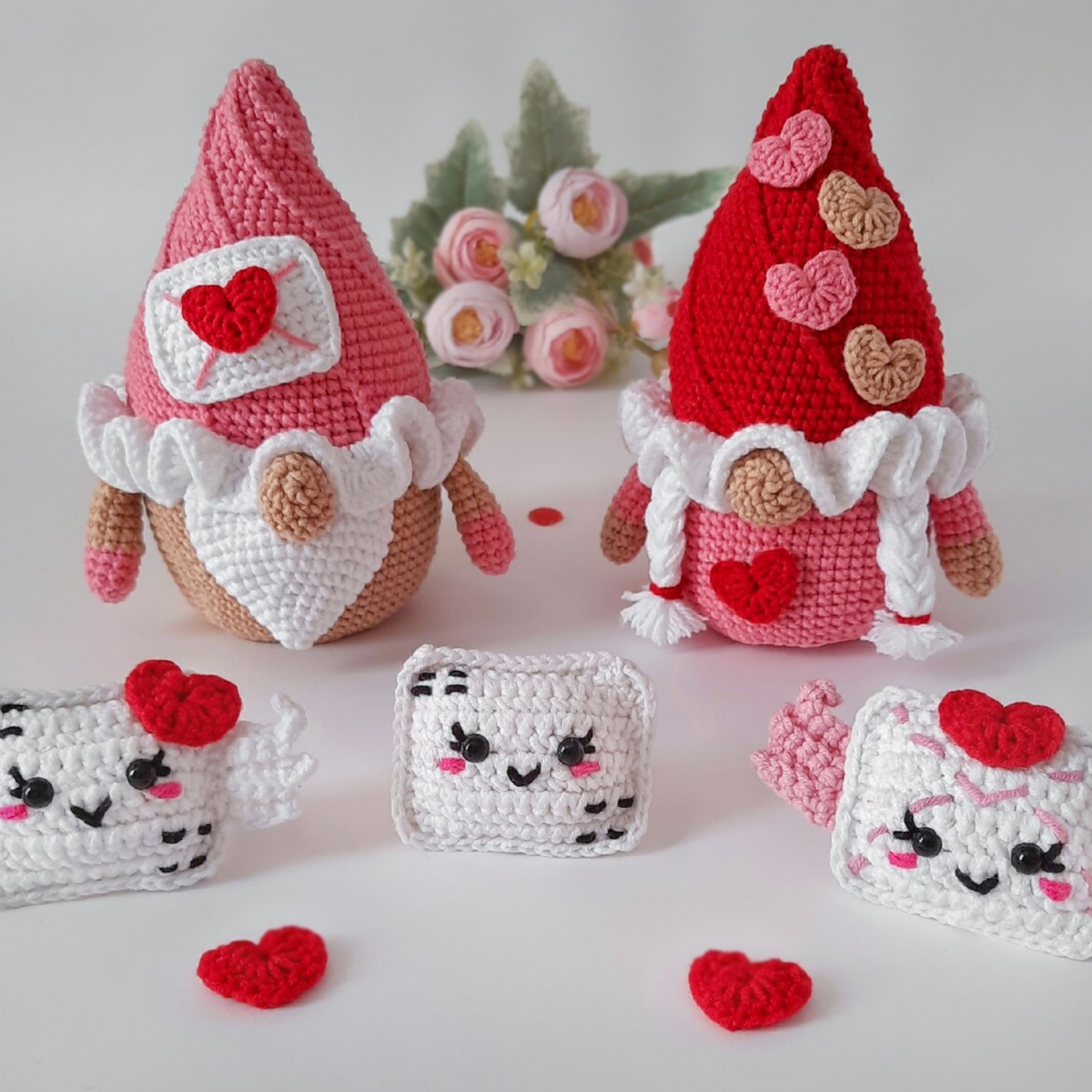 Crochet Gnome with Hearts Valentine's Day Pattern (Set of 7)