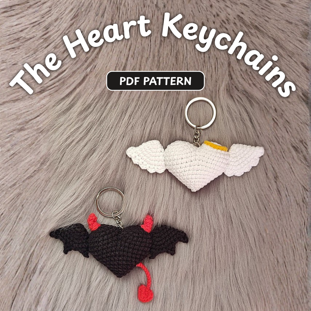 Crochet Heart Keychains Devil Angel Pattern