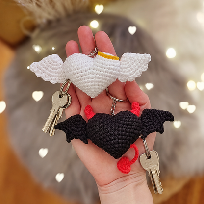 Crochet Heart Keychains Devil Angel Pattern