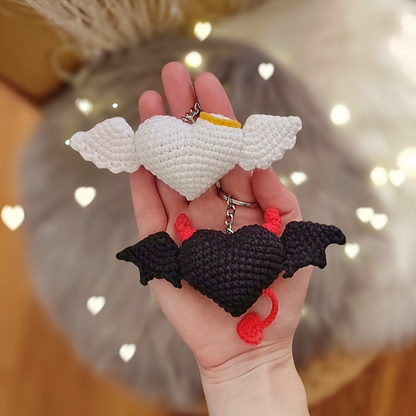 Crochet Heart Keychains Devil Angel Pattern