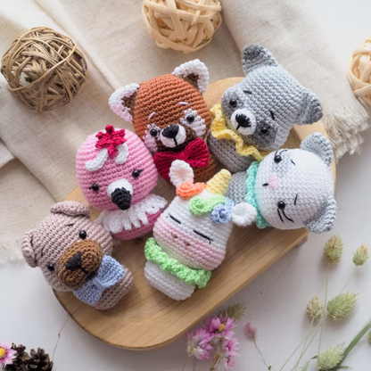 Crochet Mini Animals Pattern (Dog, Flamingo, Unicorn, Cat, Red Panda, Raccoon)