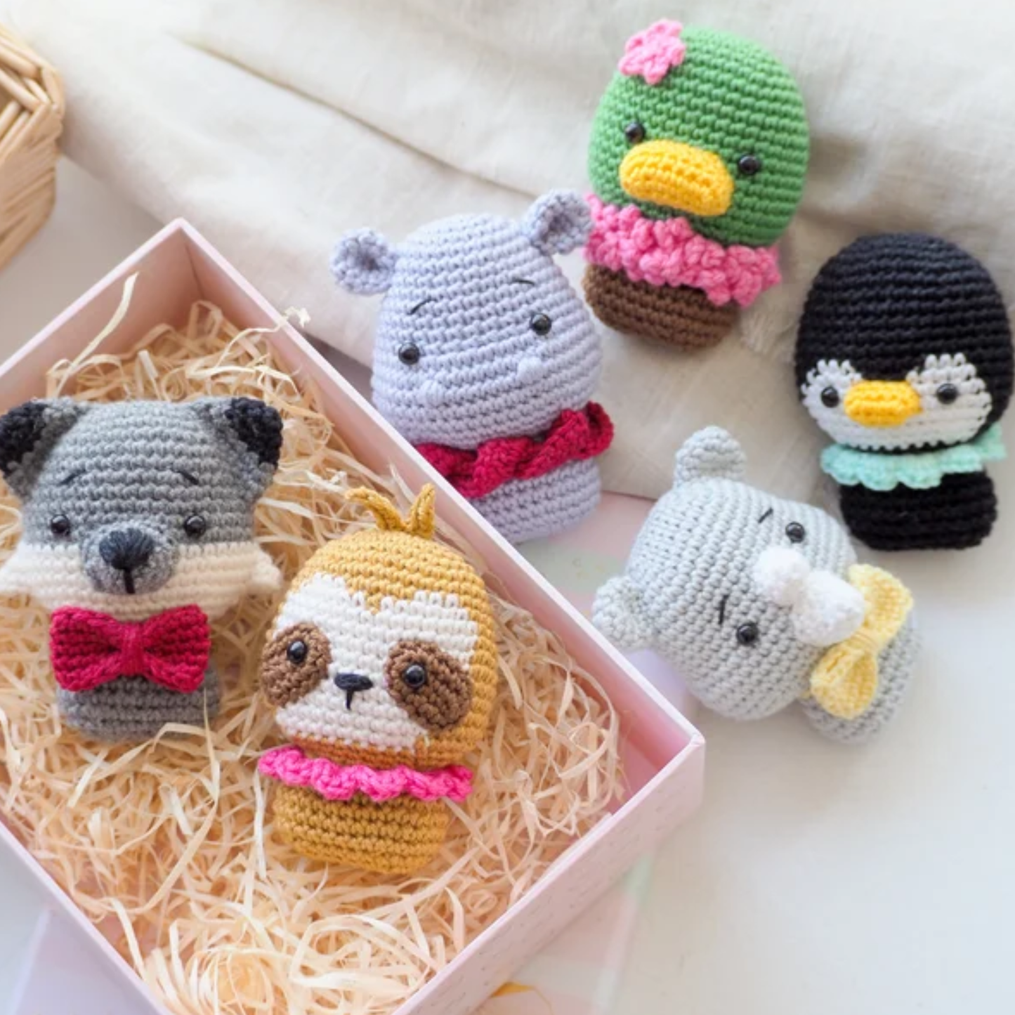 Crochet Mini Animals Pattern (Duck, Penguin, Sloth, Hippo, Rhino, Wolf)
