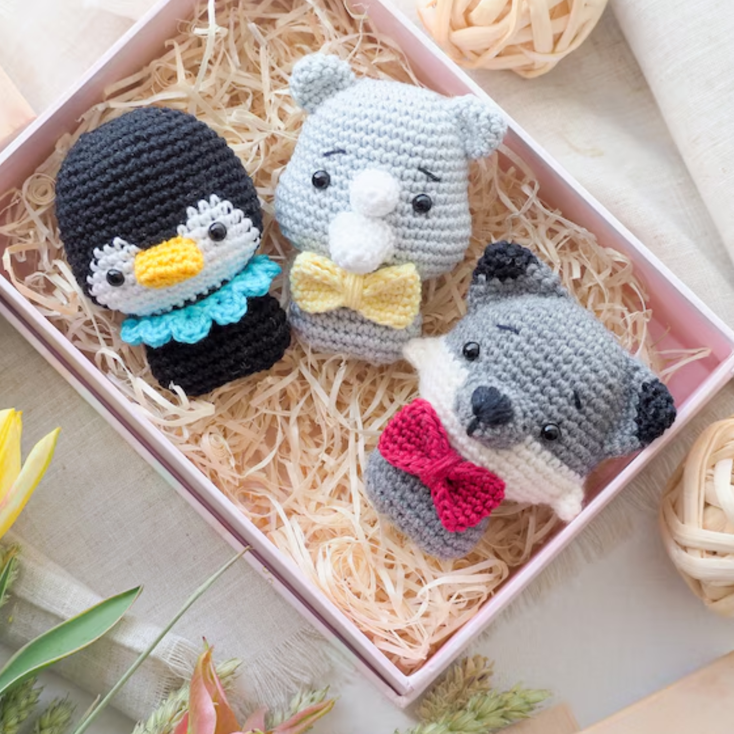 Crochet Mini Animals Pattern (Duck, Penguin, Sloth, Hippo, Rhino, Wolf)