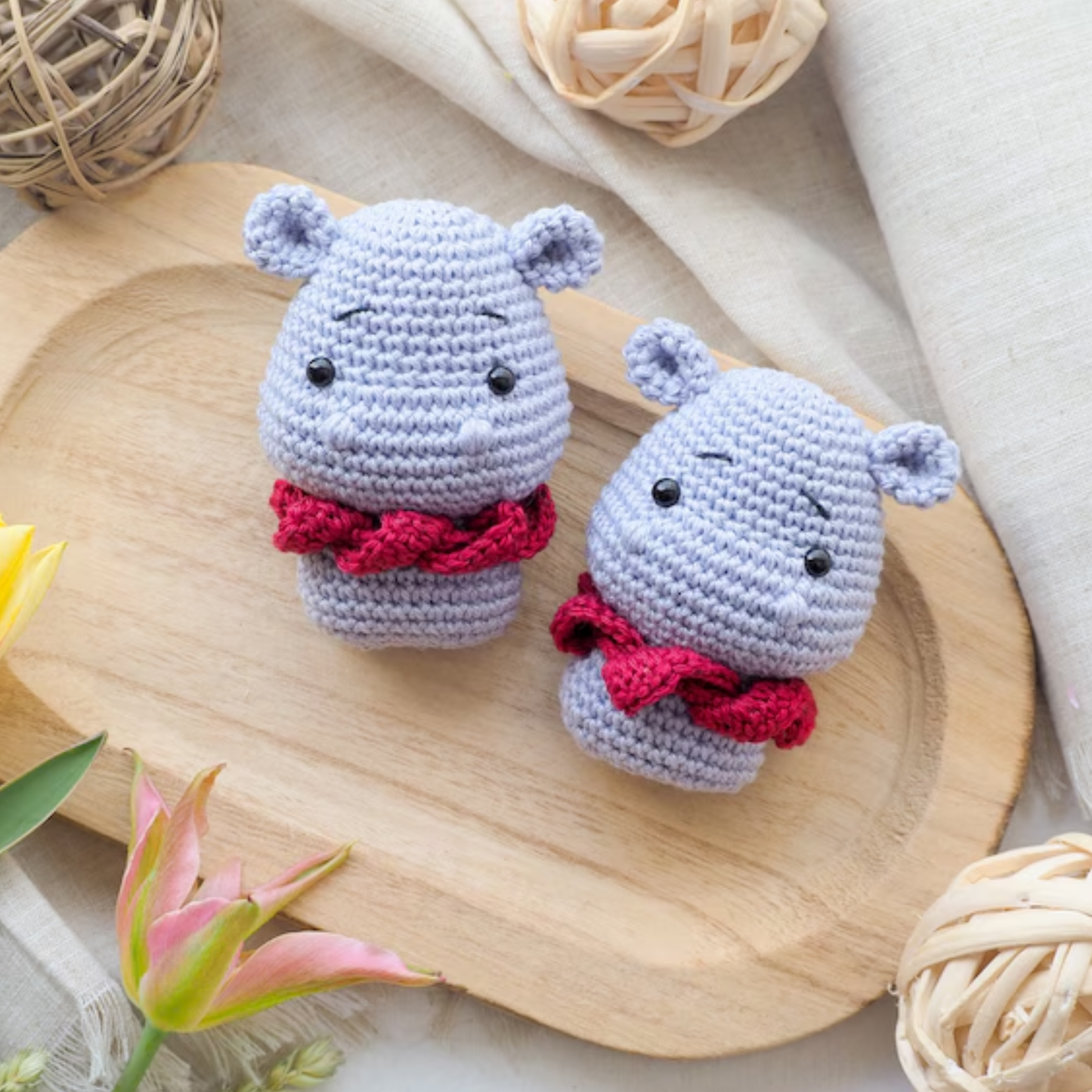 Crochet Mini Animals Pattern (Duck, Penguin, Sloth, Hippo, Rhino, Wolf)