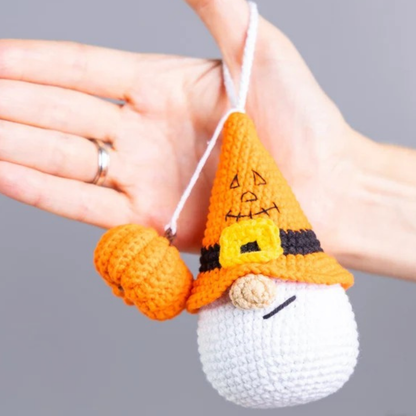 Crochet Pumpkin Gnome Halloween Keychain Amigurumi Pattern