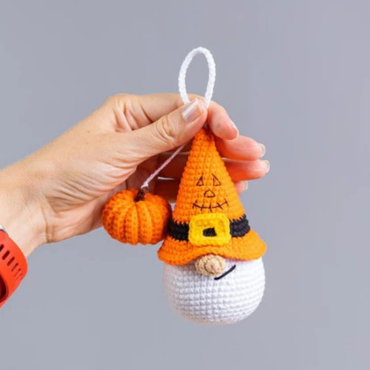 Crochet Pumpkin Gnome Halloween Keychain Amigurumi Pattern